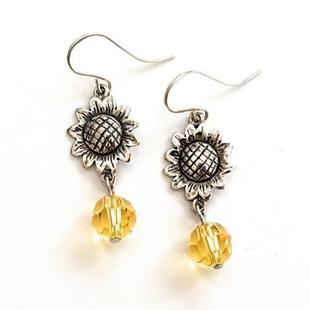 Sunflower Earrings Sterling Silver with Austrian Topaz Crystals for Women Girls